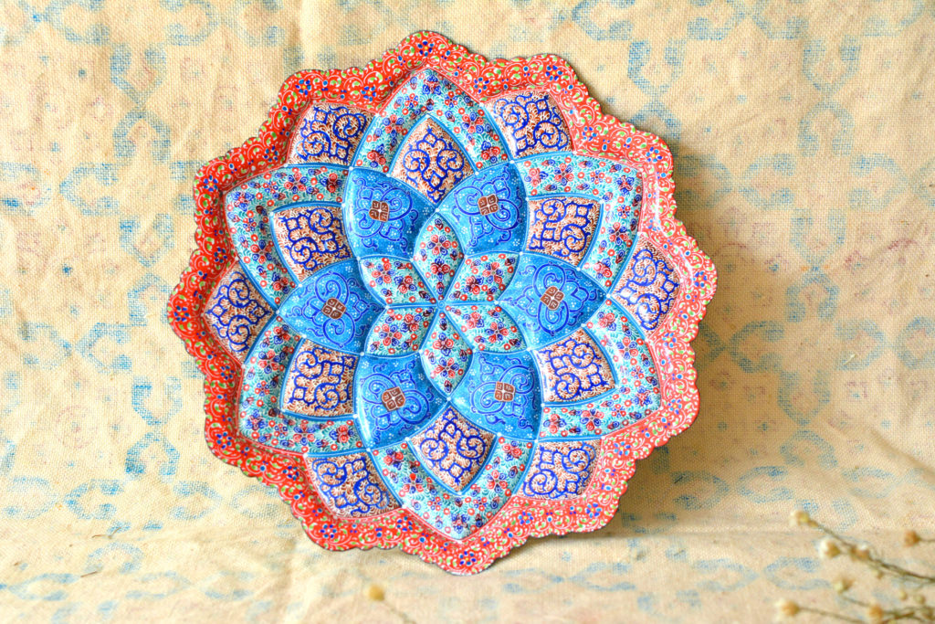 Hand-Painted enamelled red-blue plate