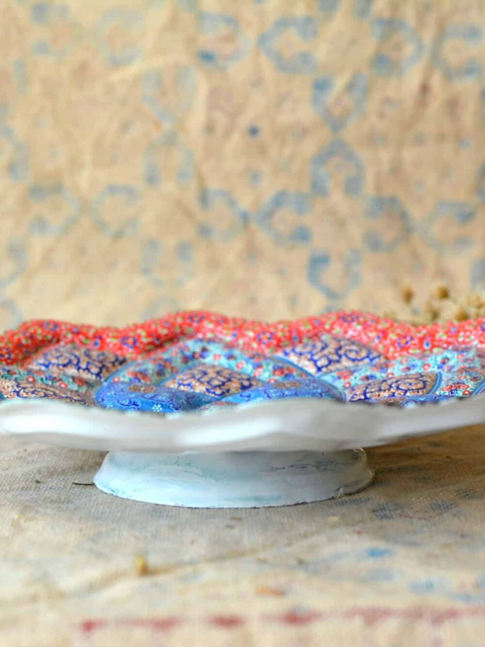 Hand-Painted enamelled red-blue plate