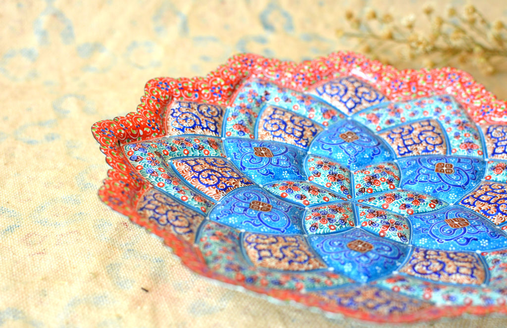 Hand-Painted enamelled red-blue plate