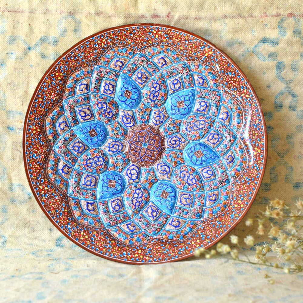 Hand-Painted Enamelled Brown Plate