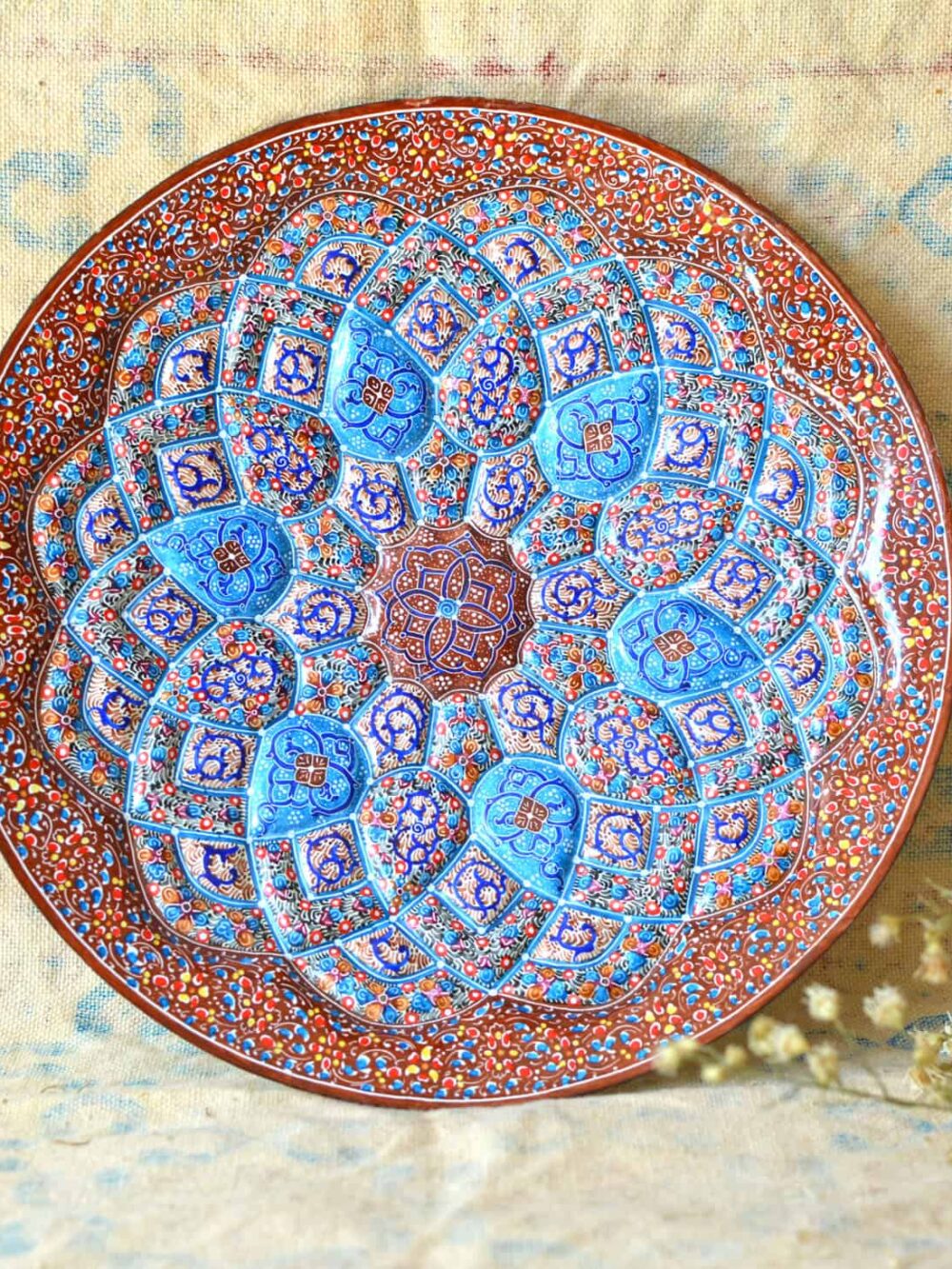 Hand-Painted Enamelled Brown Plate