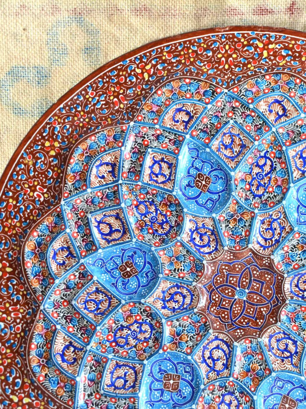 Hand-Painted Enamelled Brown Plate