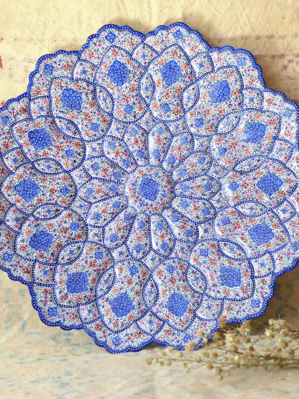 Hand-Painted Enamelled Large-Floral Plate