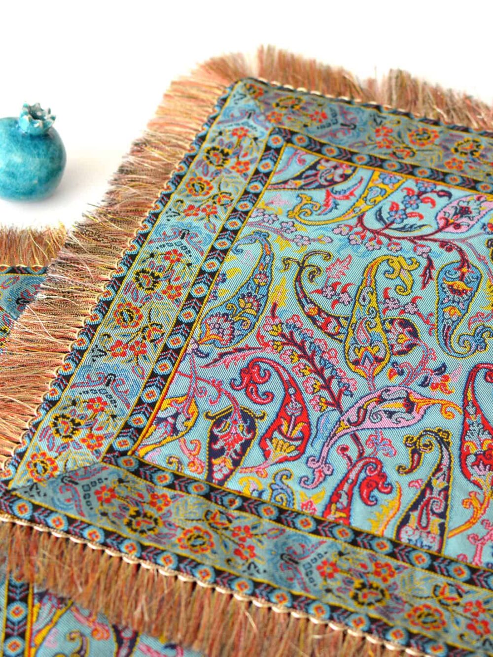 Turquoise Tablecloth With Tassel Fringe