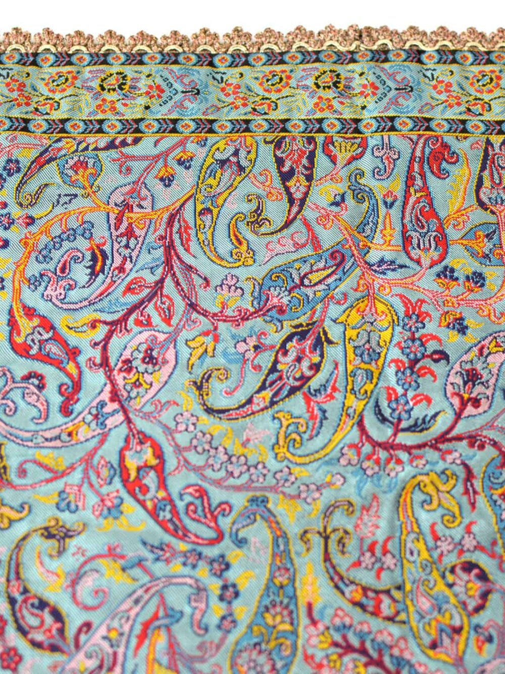 turquoise tablecloth with golden trim