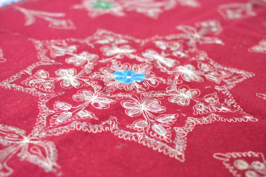 Vintage Embroidered Wool Tablecloth