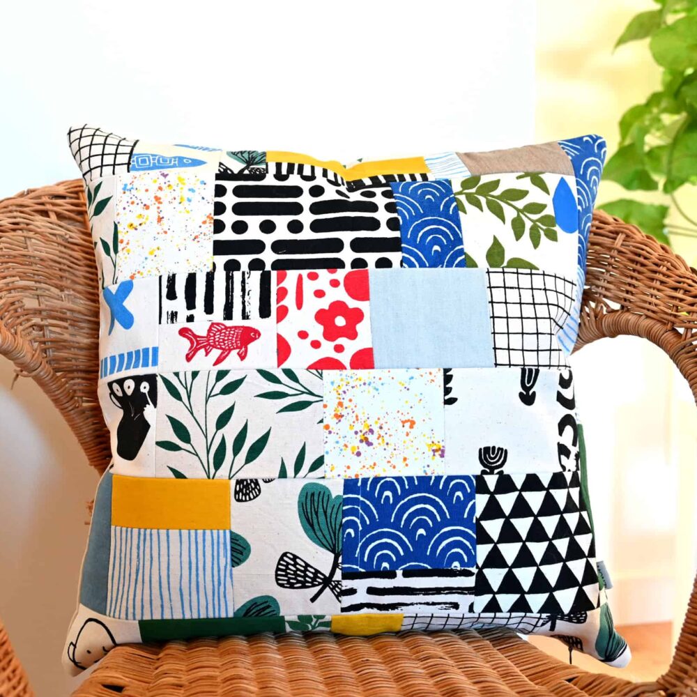 Patchwork Hand-Print Cushion Cover