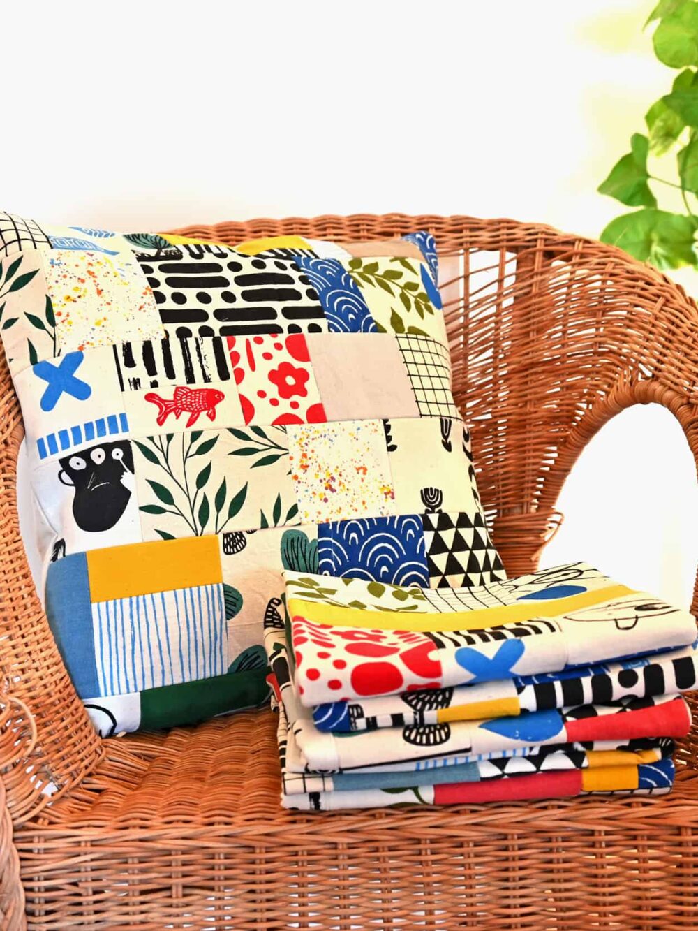 Patchwork Hand-Print Cushion Cover