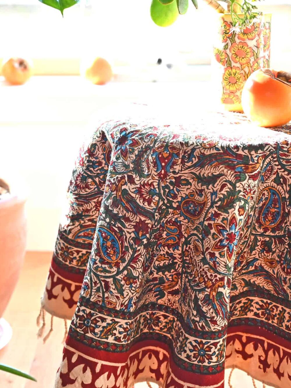 Round Hand-Print Tablecloth (Ghalamkar)