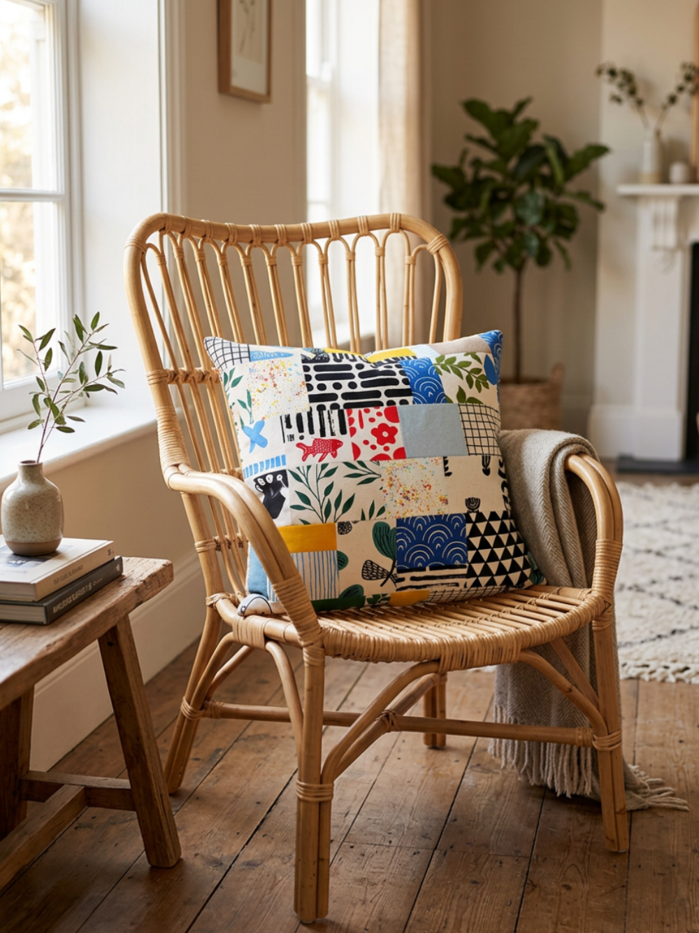 Patchwork Hand-Print Cushion Cover