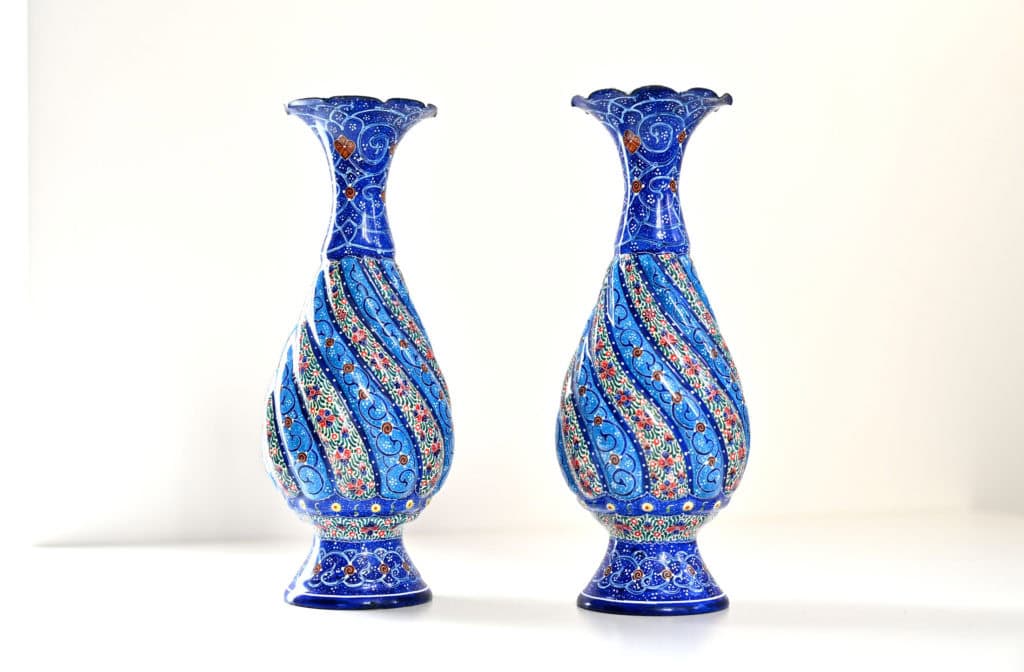 Pair of Hand-Painted Vases (Minakari)