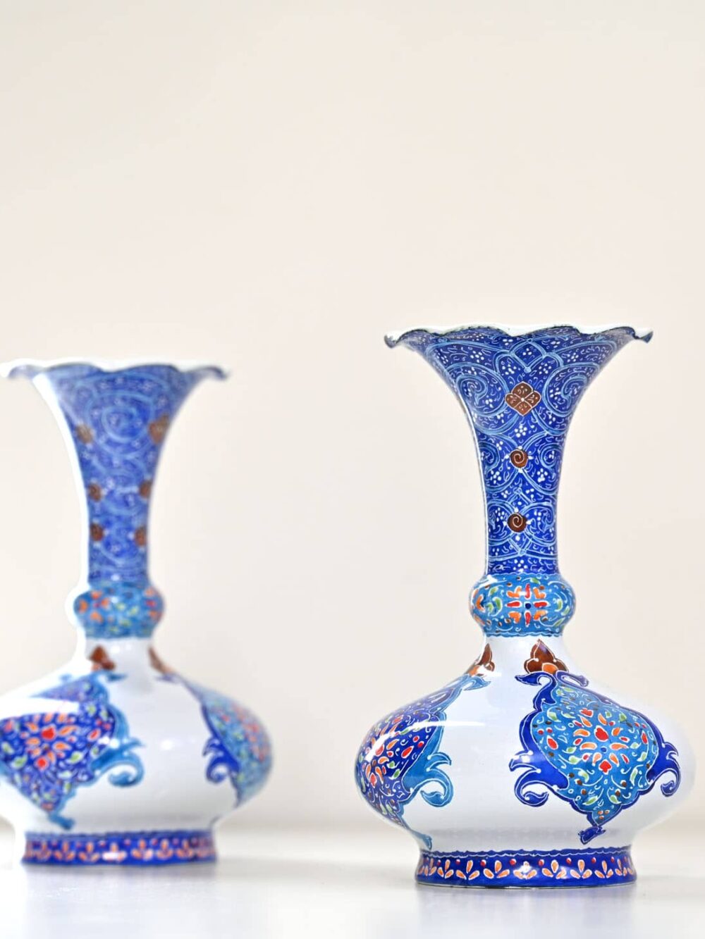 Set Of Two Minakari Copper Vases