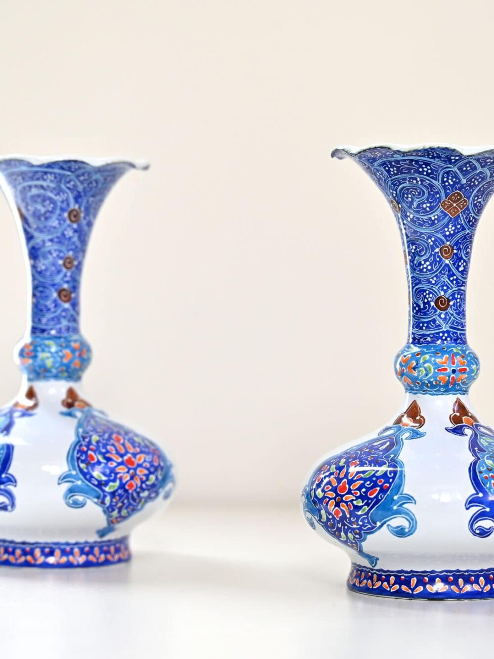 Set Of Two Minakari Copper Vases