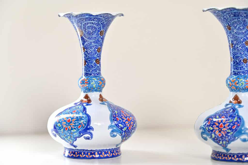 Set Of Two Minakari Copper Vases