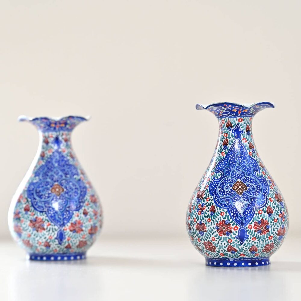 Pair of Enamelled Vases (Minakari)