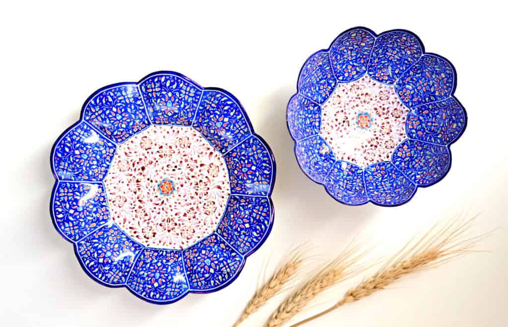 Bowl & plate Minakari with Gold Spots