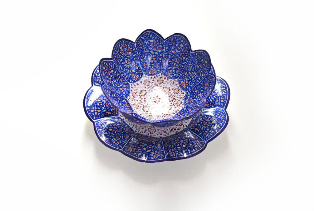 Bowl & plate Minakari with Gold Spots