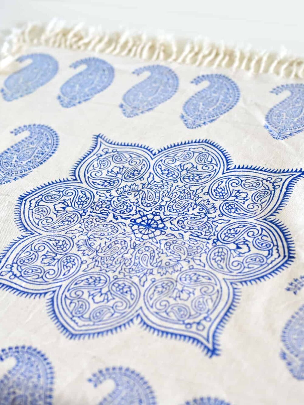 Blue Paisley Hand-Blocked Tablecloth