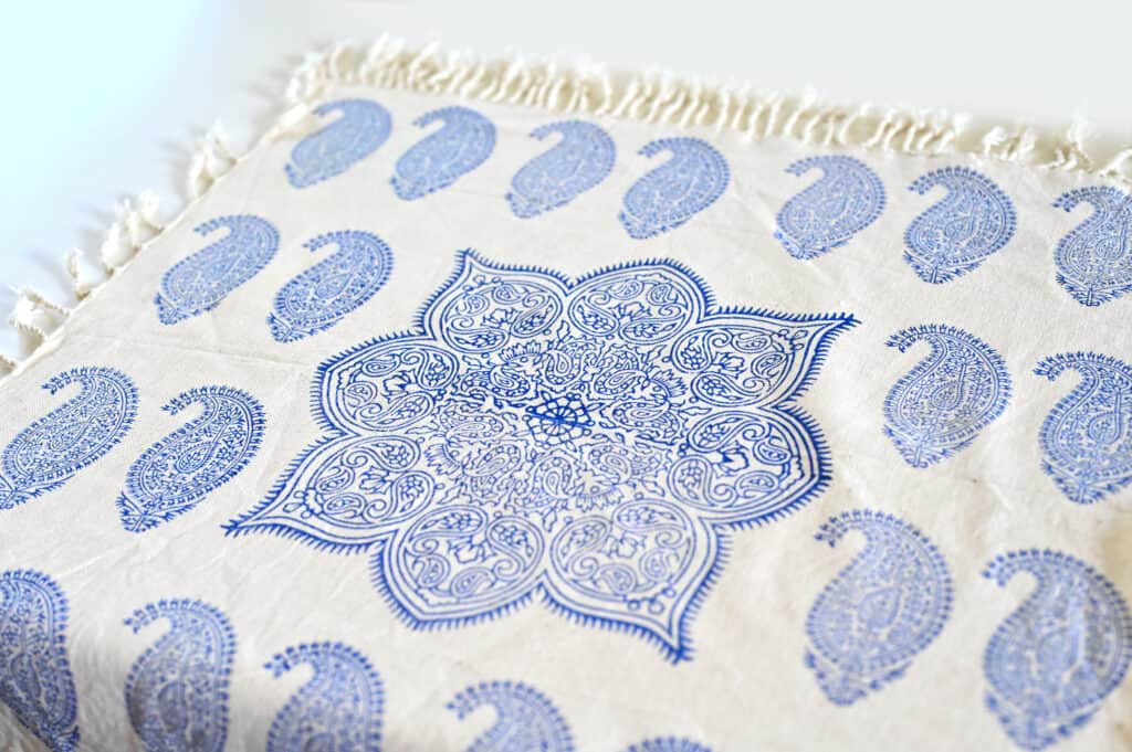 Blue Paisley Hand-Blocked Tablecloth