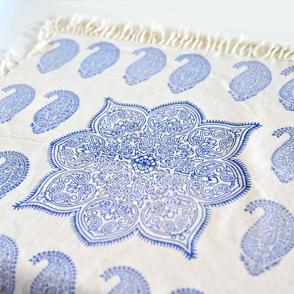 Blue Paisley Hand-Blocked Tablecloth