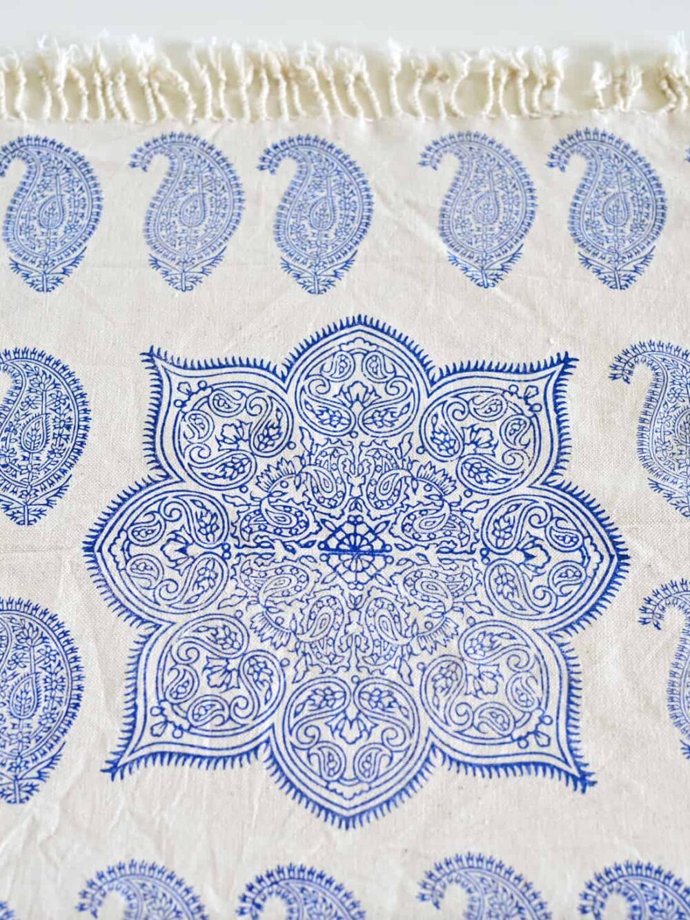 Blue Paisley Hand-Blocked Tablecloth