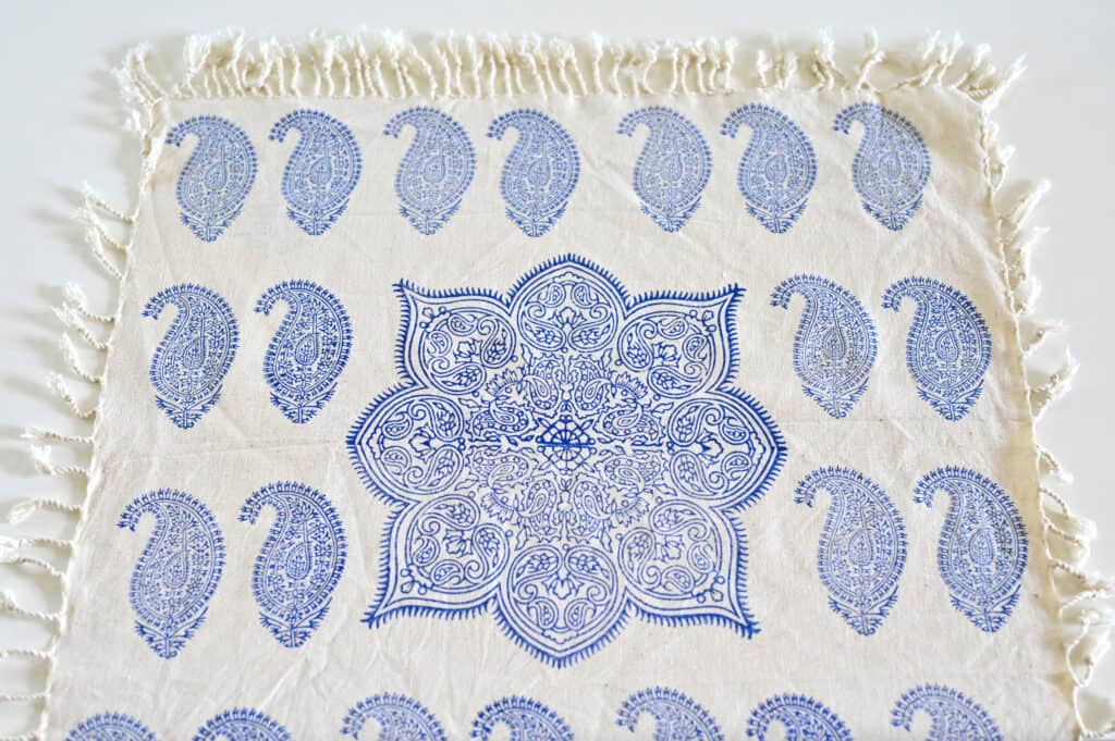 Blue Paisley Hand-Blocked Tablecloth