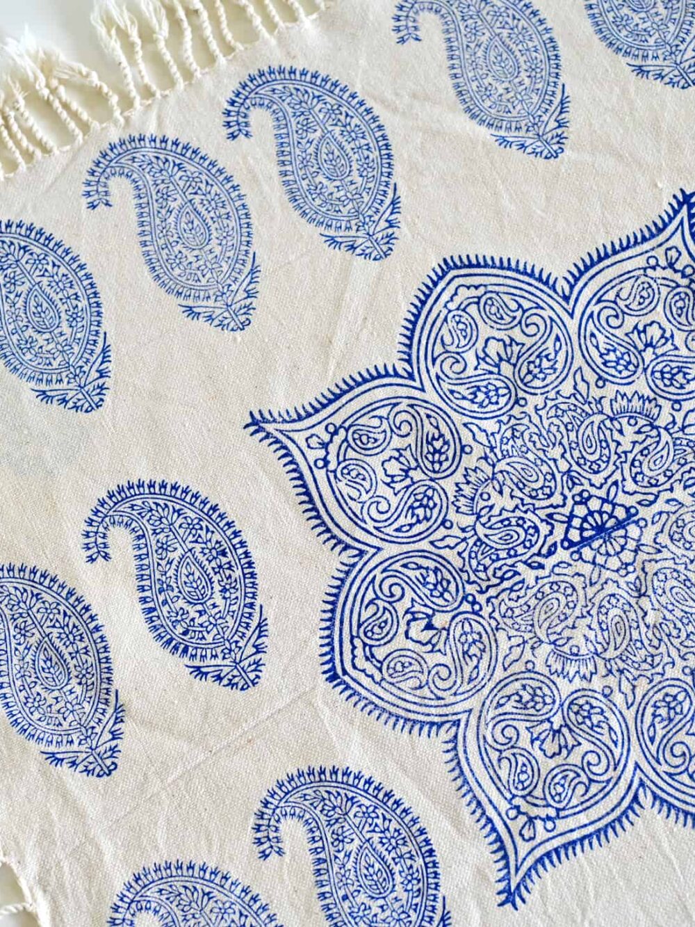 Blue Paisley Hand-Blocked Tablecloth