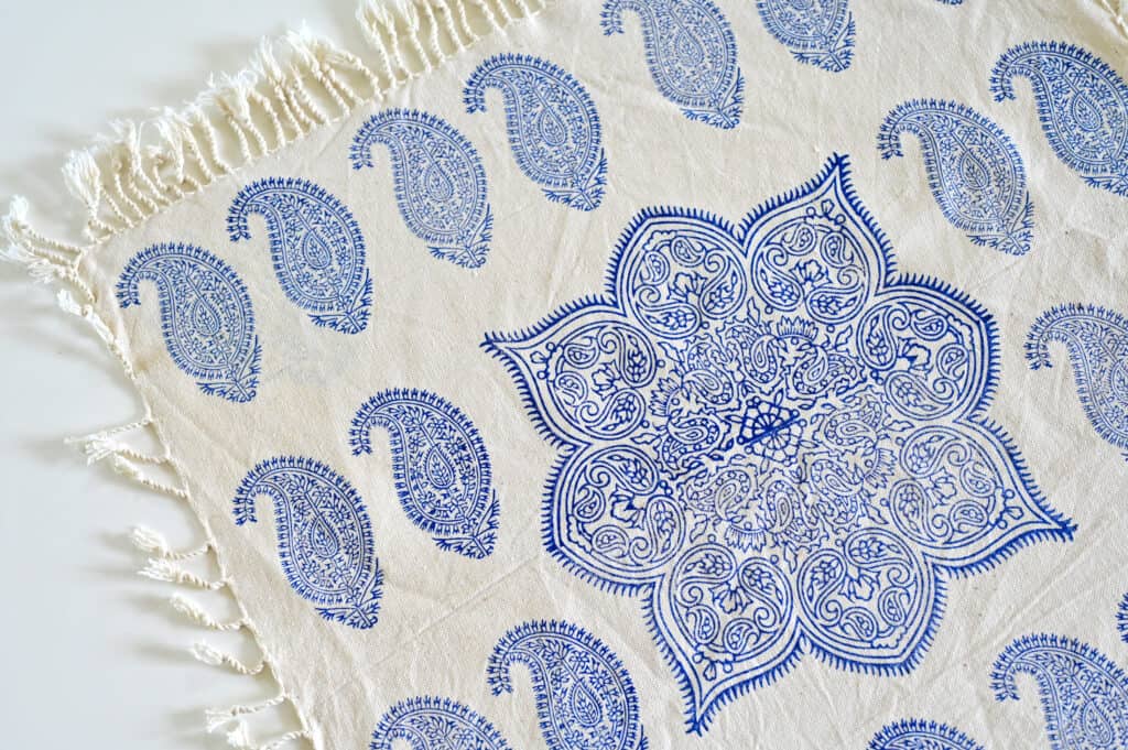 Blue Paisley Hand-Blocked Tablecloth