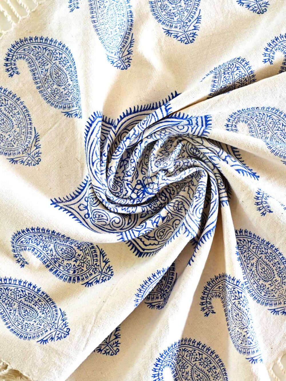 Blue Paisley Hand-Blocked Tablecloth