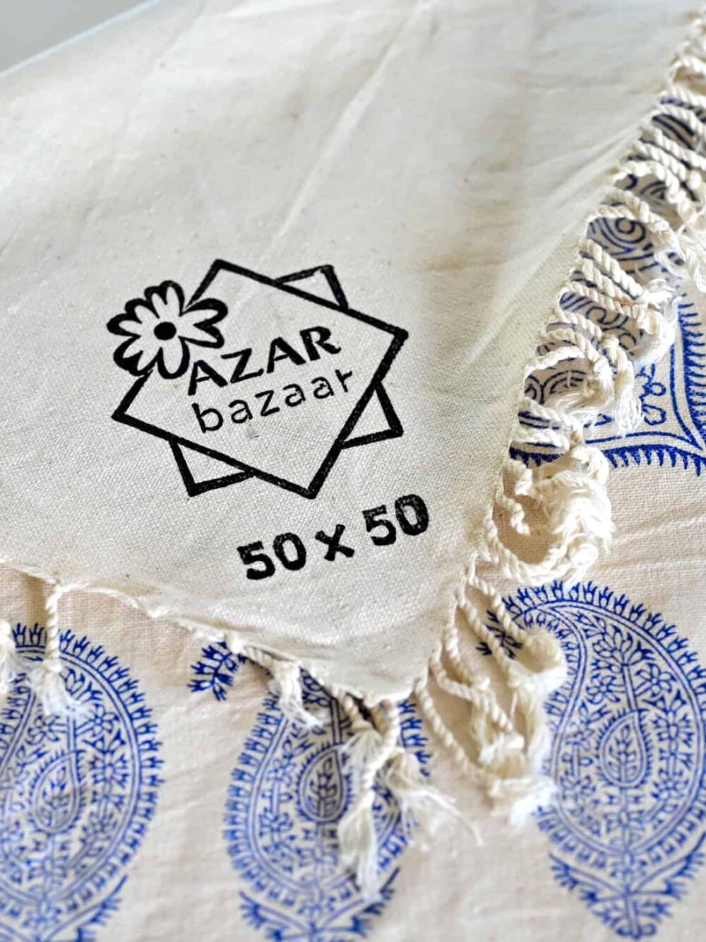 Blue Paisley Hand-Blocked Tablecloth