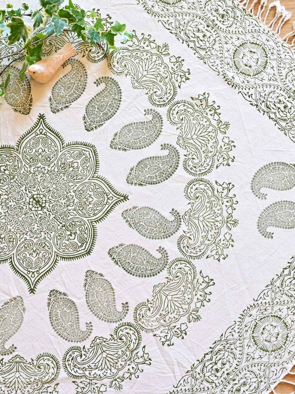 green hand-blocked 100*100 tablecloth 