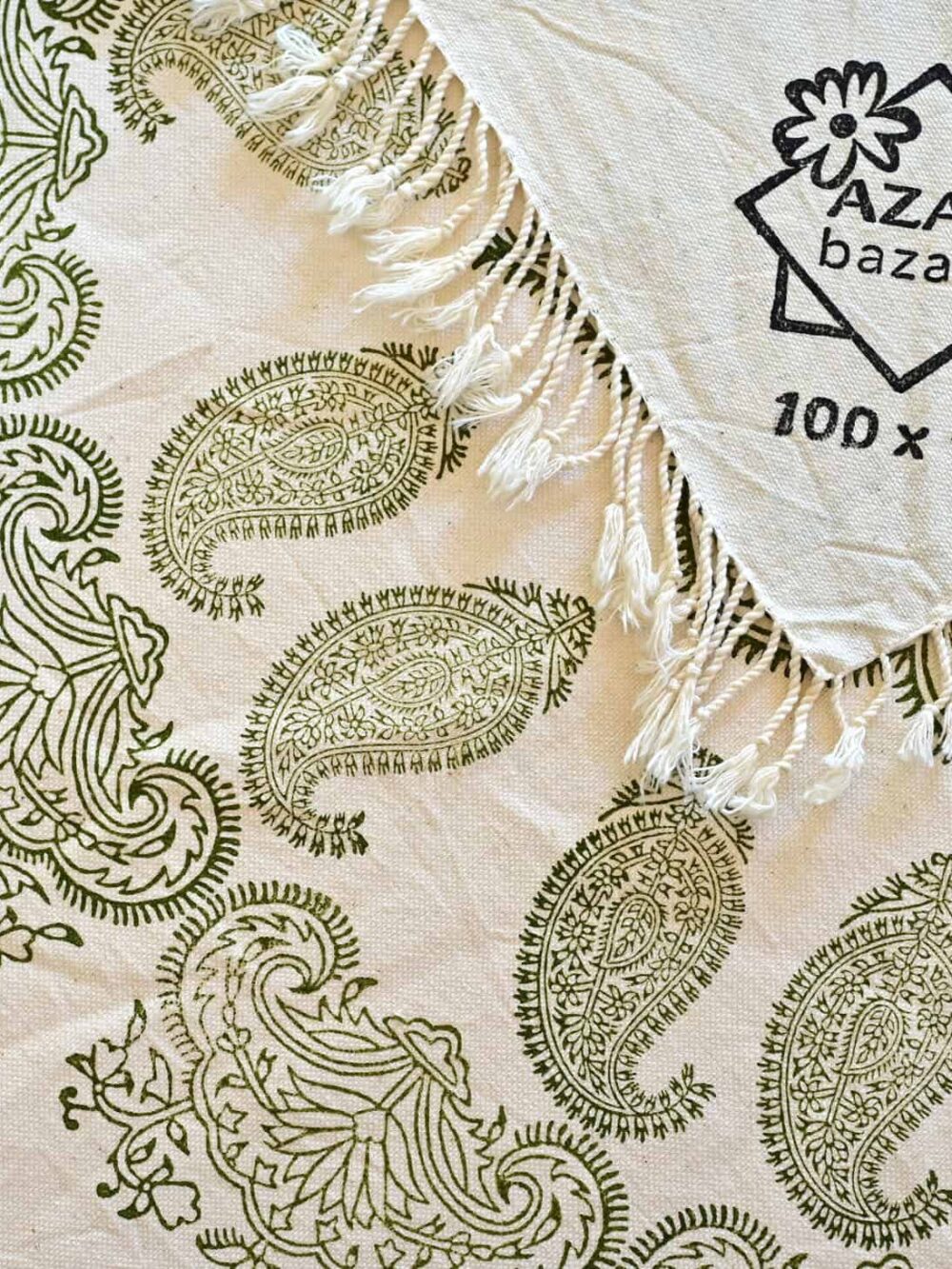 green hand-blocked 100*100 tablecloth 