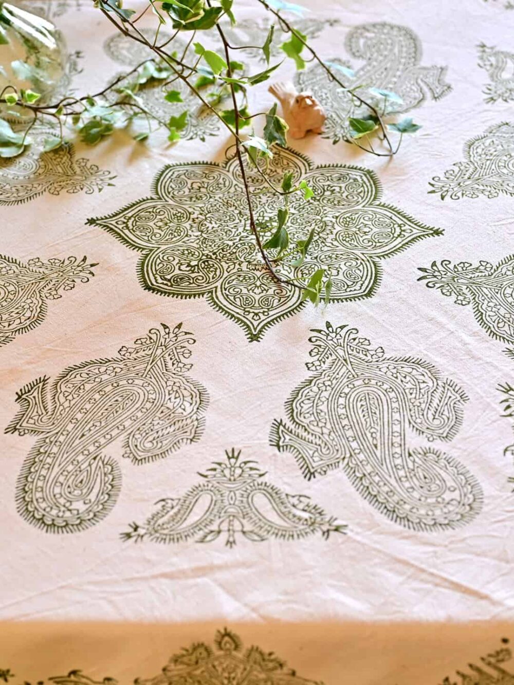 Green Chogan Block-Printed Tablecloth
