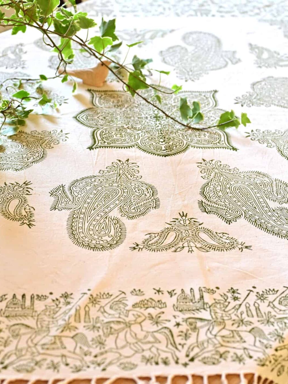 Green Chogan Block-Printed Tablecloth
