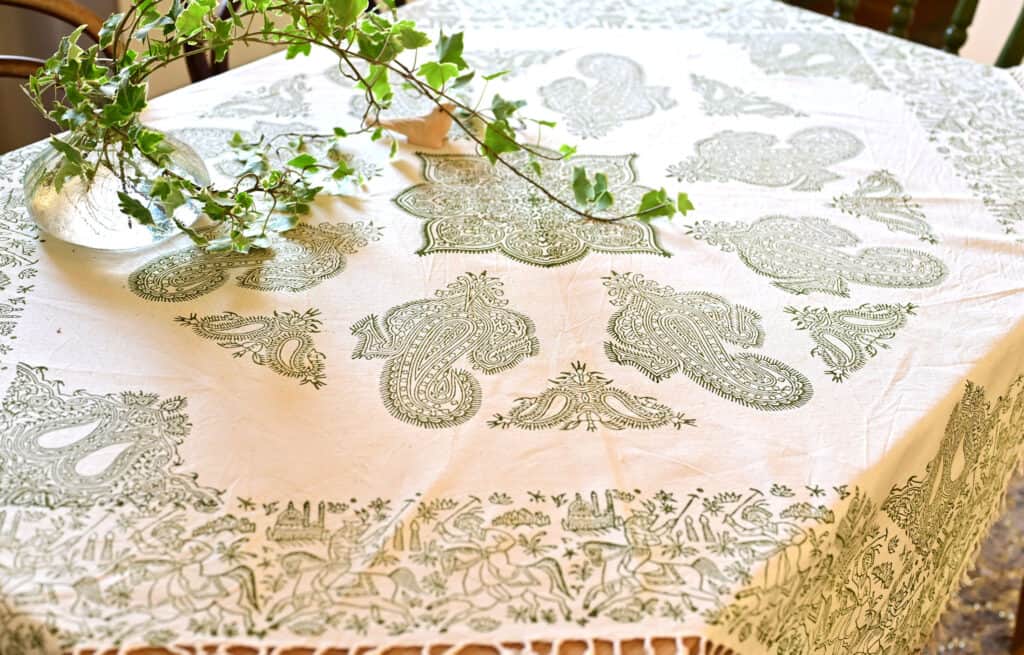 Green Chogan Block-Printed Tablecloth