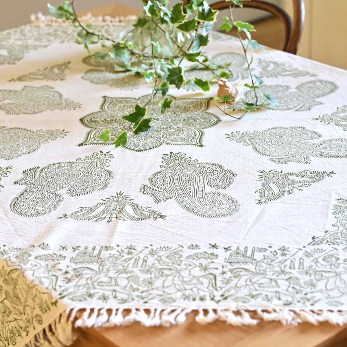 Green Chogan Block-Printed Tablecloth