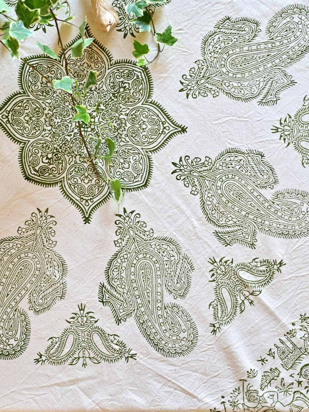 Green Chogan Block-Printed Tablecloth