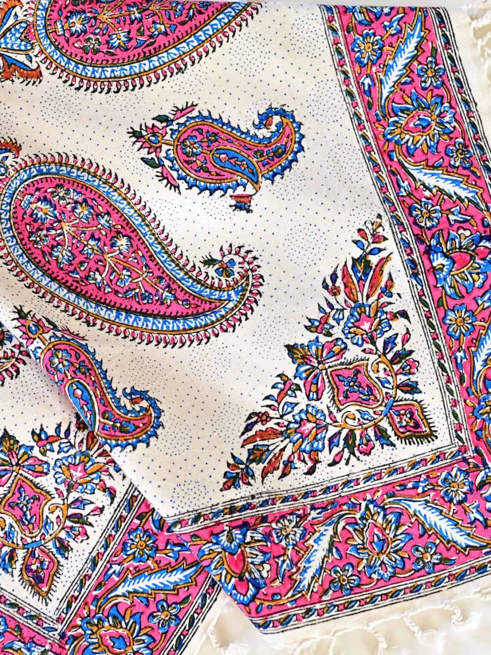 Pink Boteh Block-Printed Tablecloth