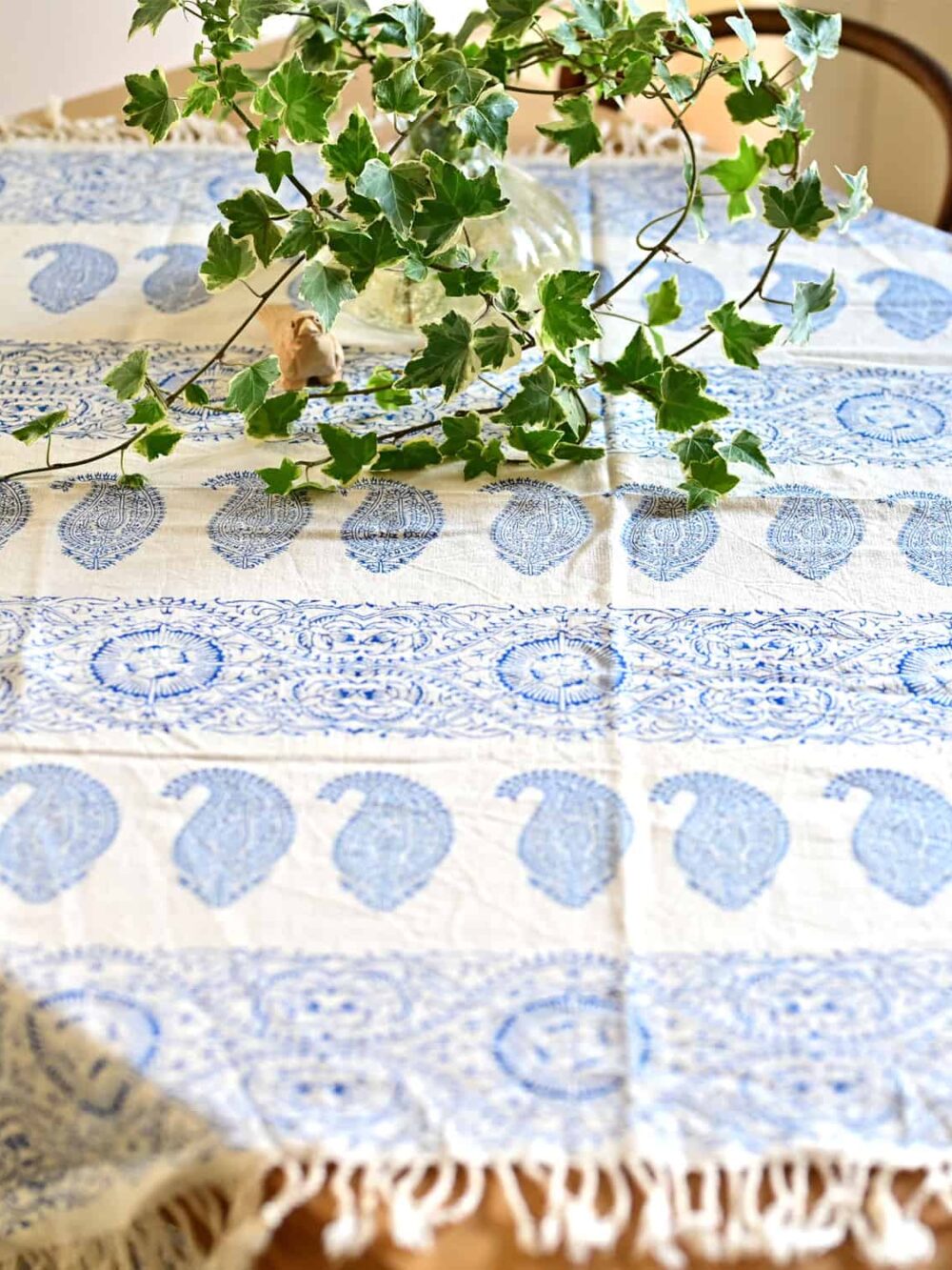 blue paisley block-printed tablecloth (Ghalamkar)