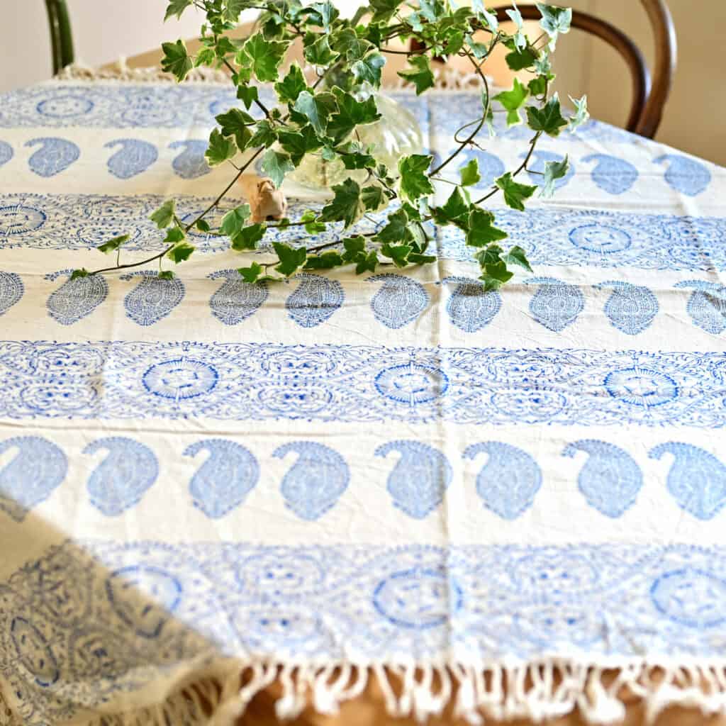 blue paisley block-printed tablecloth (Ghalamkar)