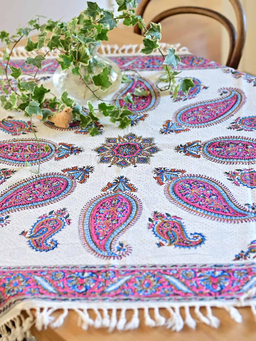 Pink Boteh Block-Printed Tablecloth