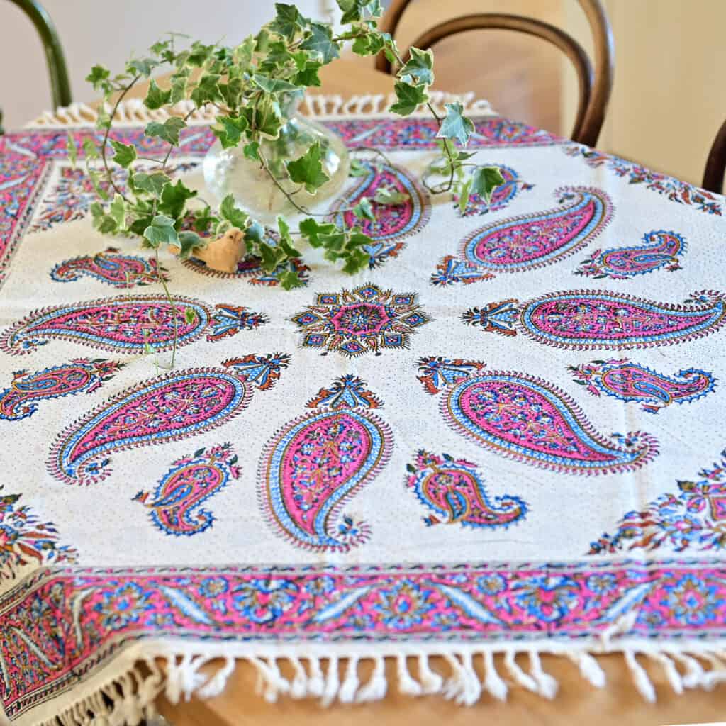 Pink Boteh Block-Printed Tablecloth