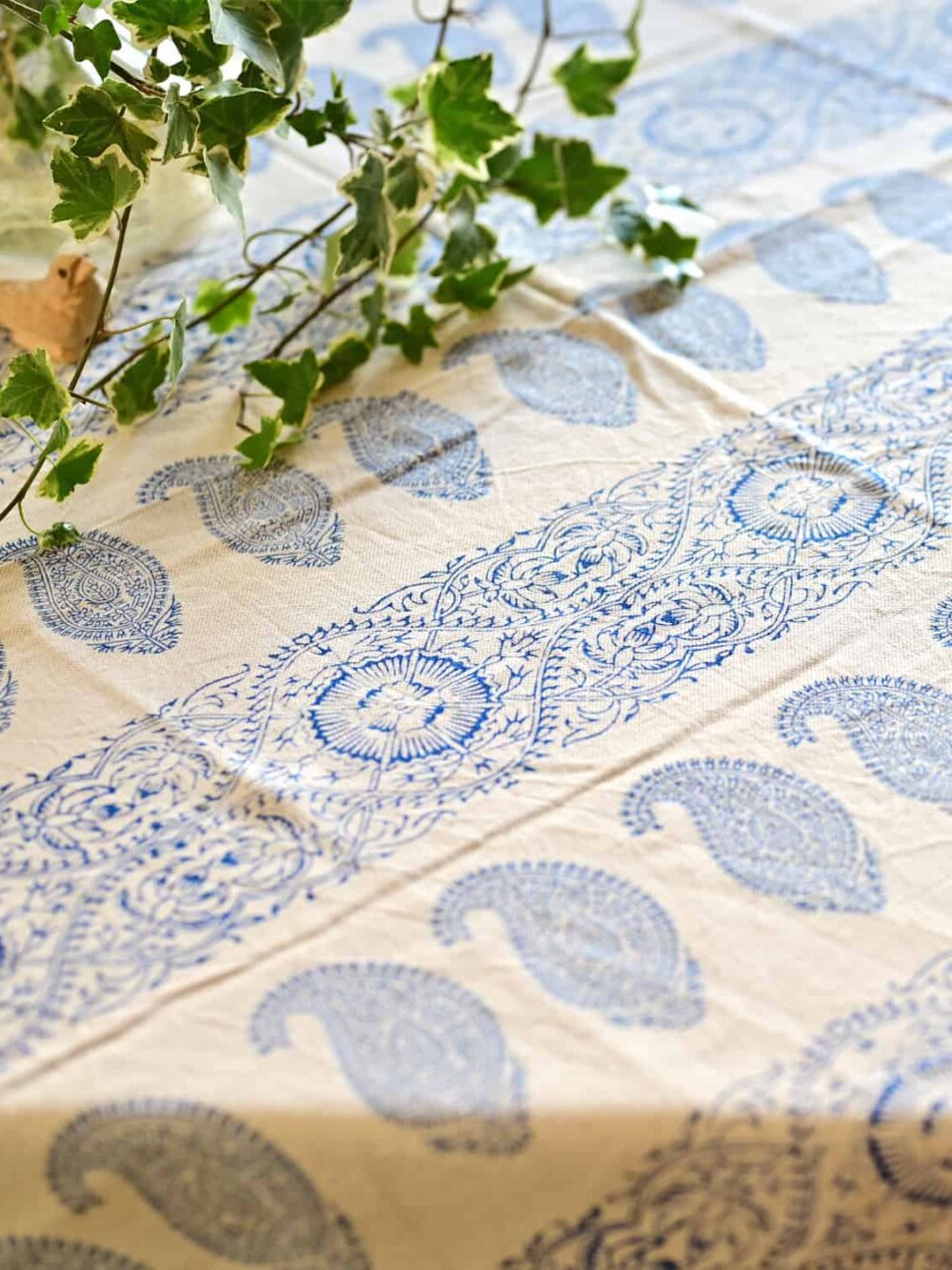 blue paisley block-printed tablecloth (Ghalamkar)
