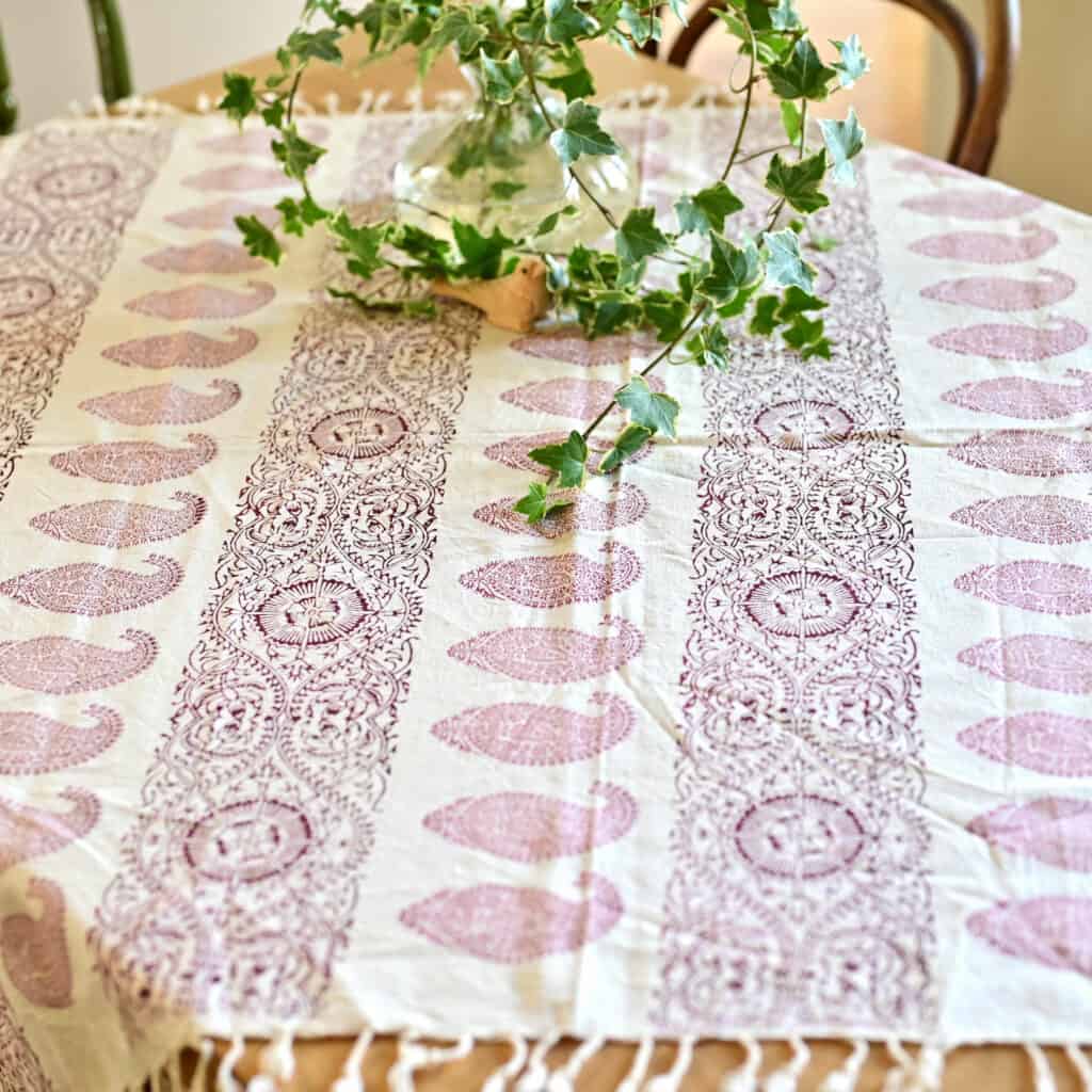 red paisley block-printed tablecloth (Ghalamkar)