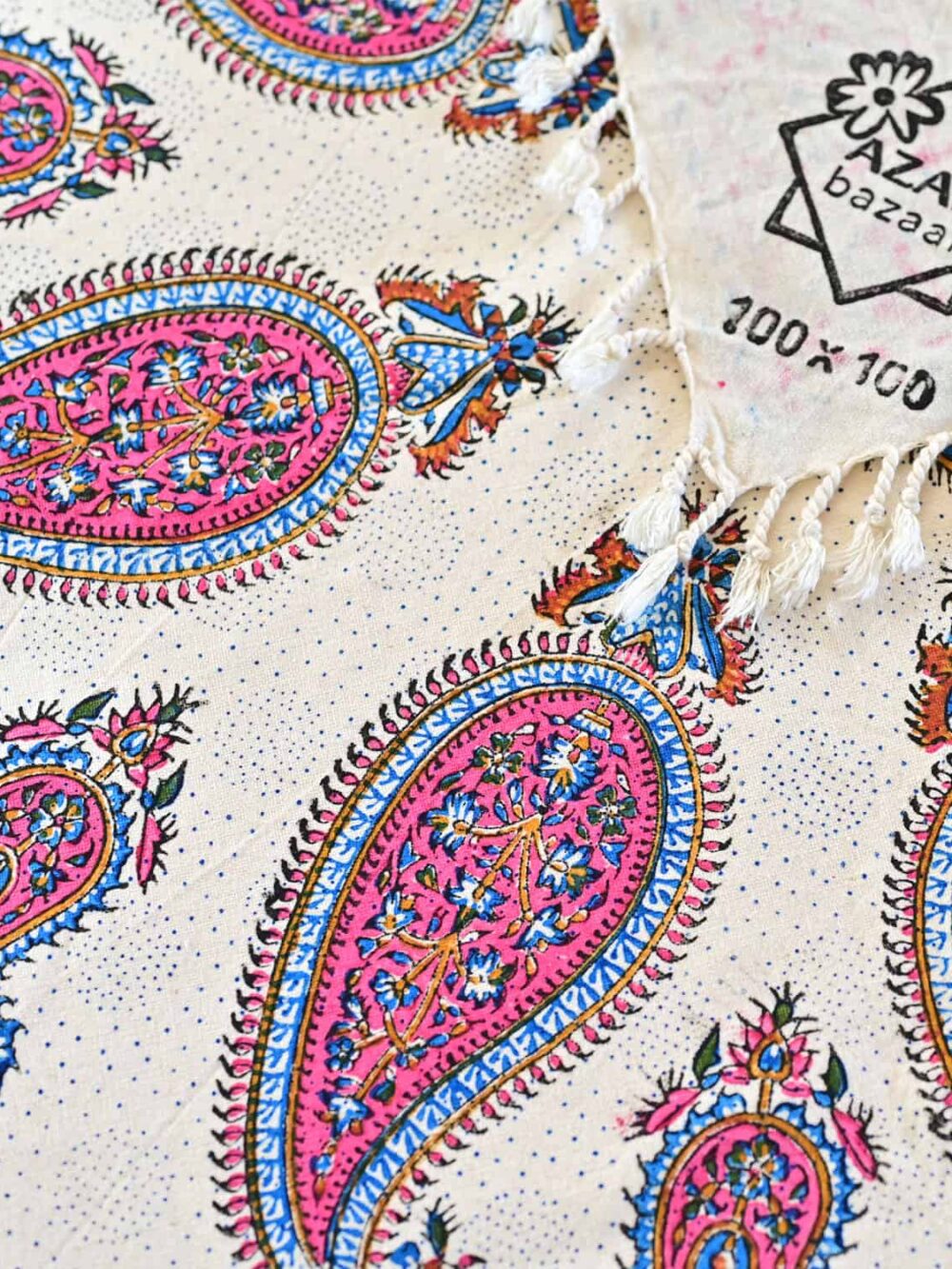 Pink Boteh Block-Printed Tablecloth
