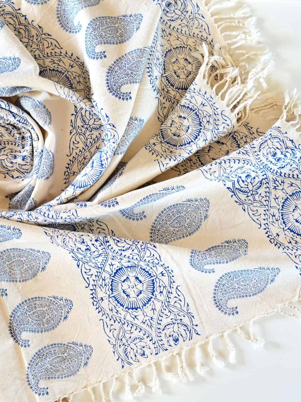 blue paisley block-printed tablecloth (Ghalamkar)