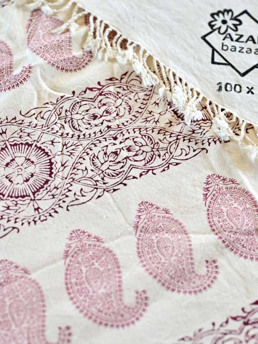red paisley block-printed tablecloth (Ghalamkar)