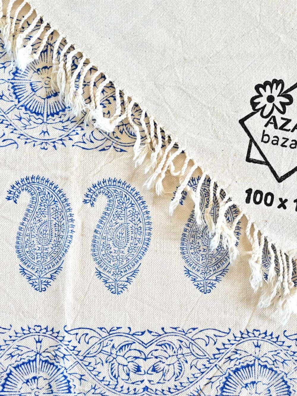 blue paisley block-printed tablecloth (Ghalamkar)