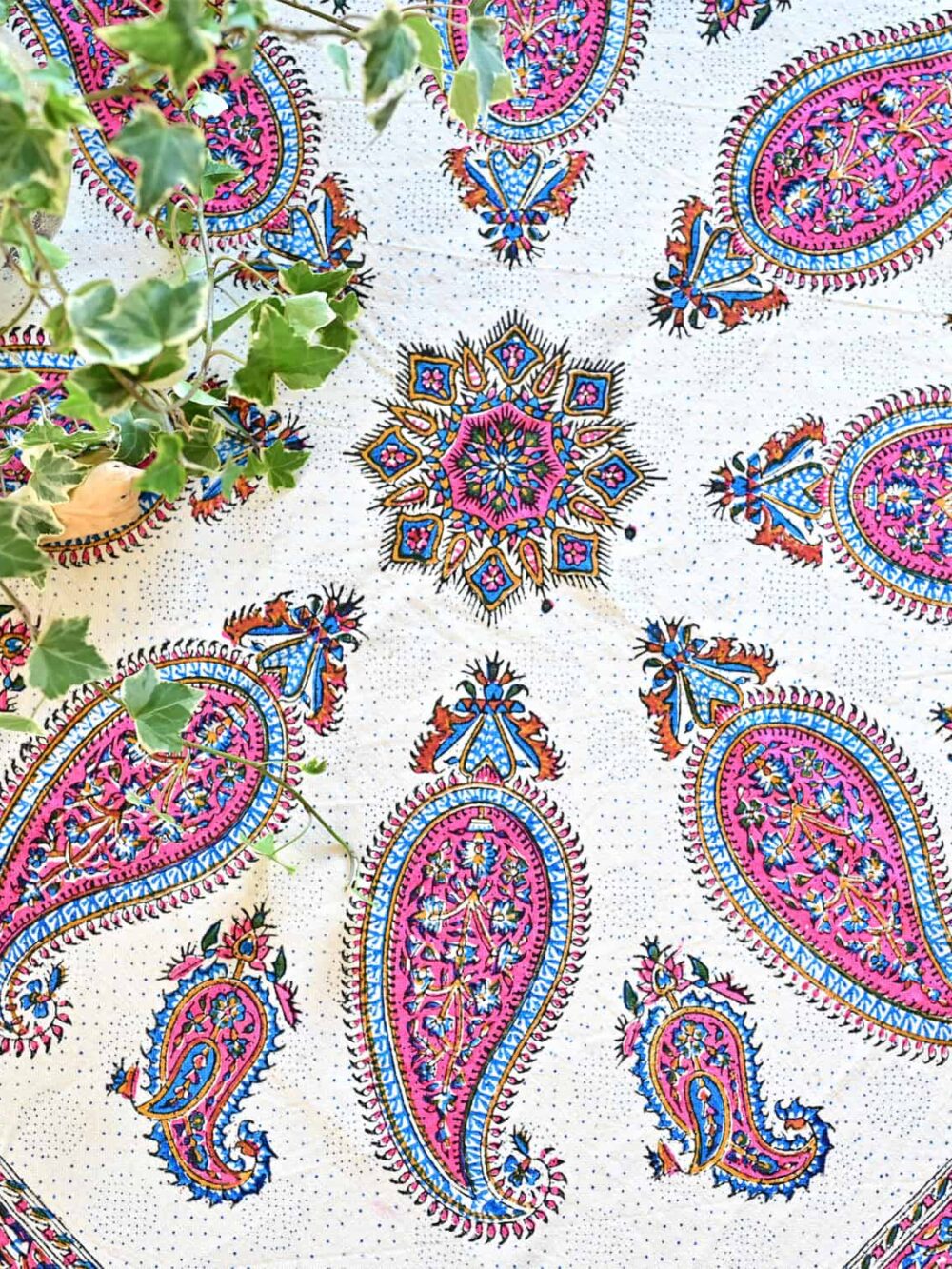 Pink Boteh Block-Printed Tablecloth