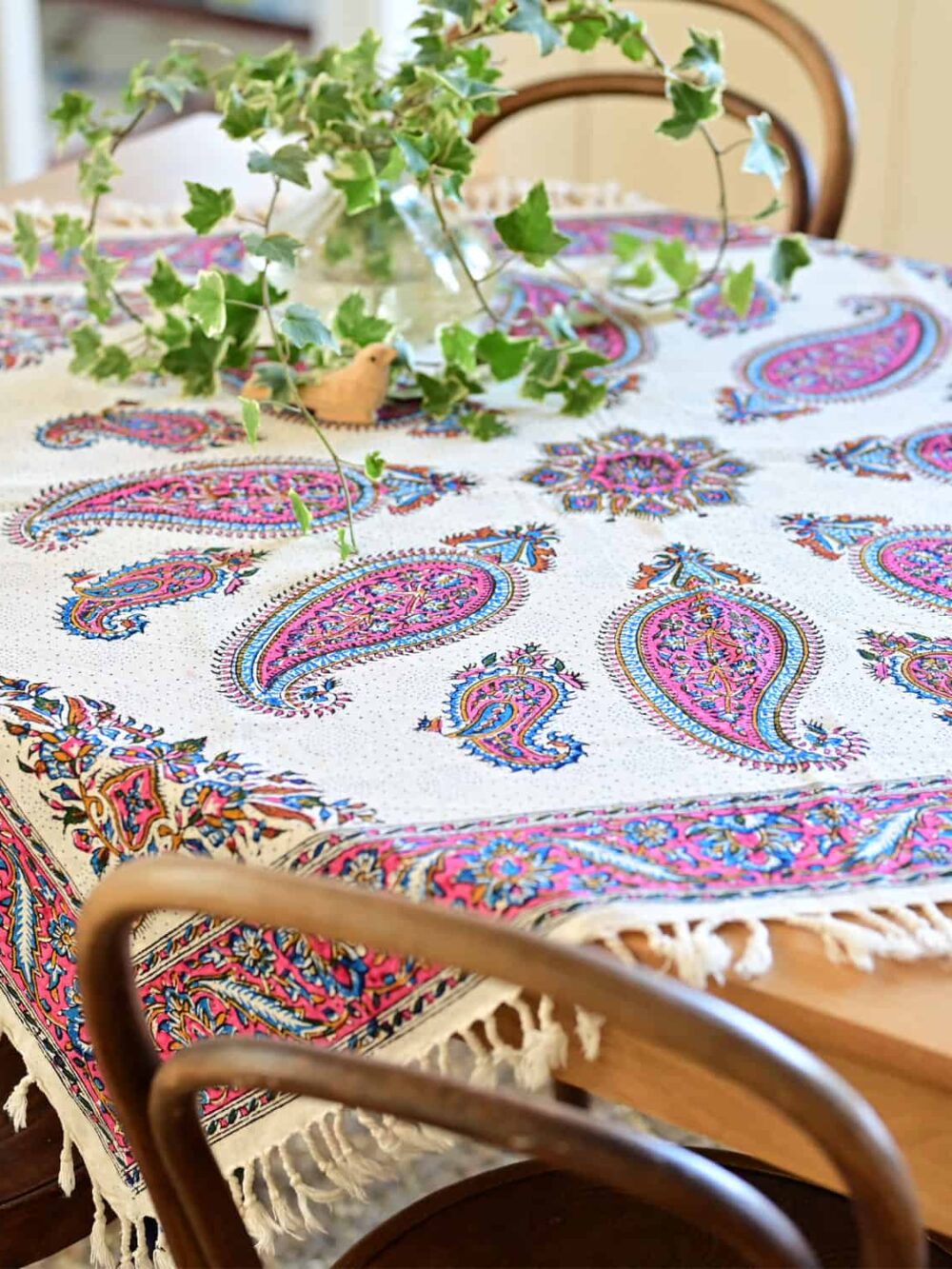 Pink Boteh Block-Printed Tablecloth